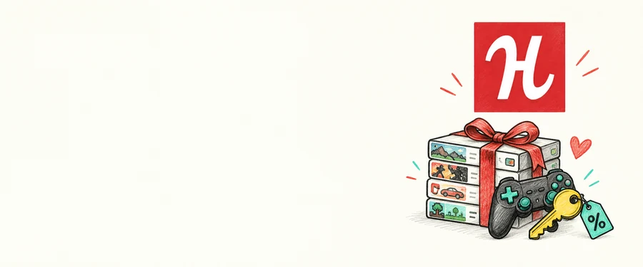 Humble Bundle logo with a hand-drawn bundle of games, controller and key